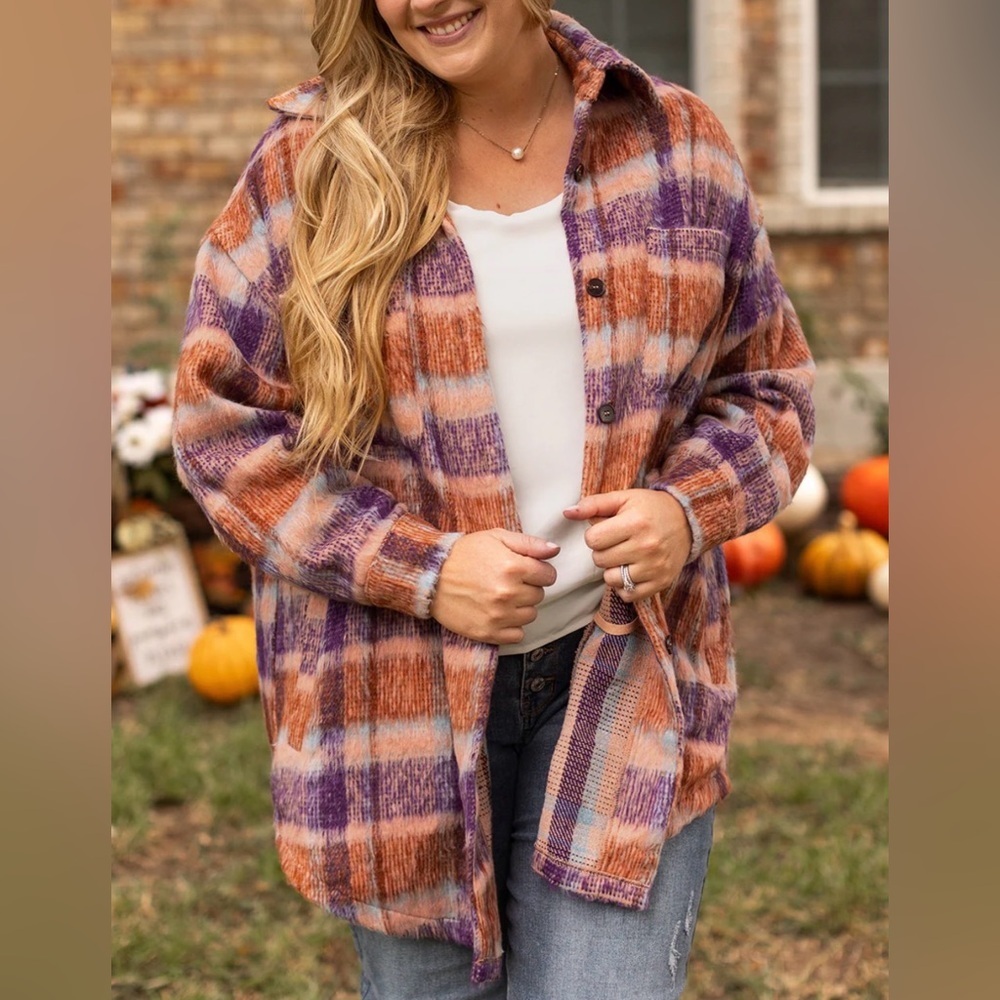 Impressions Sangria Toast Plaid Button-Up Shacket